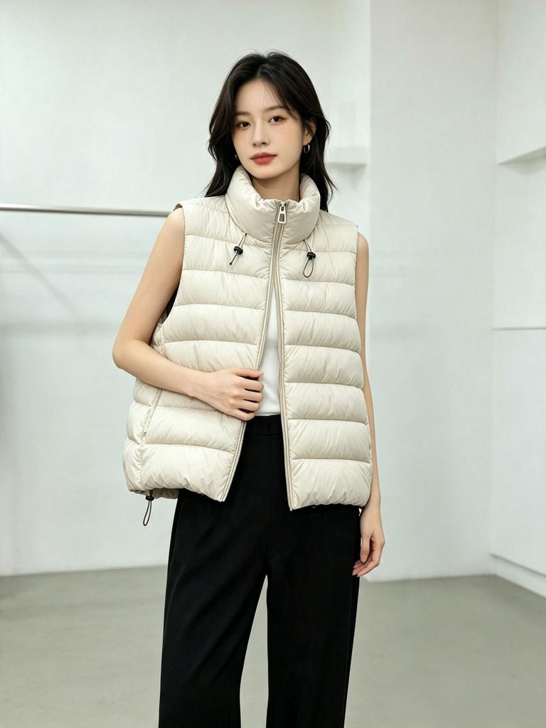 Light and super good-looking ribs, down cotton vest, women's new autumn and winter, stacked vest jacket