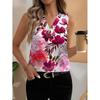 Womens Vintage Floral Print Sleeveless V-Neck Top Comfortable Casual Blouse Soft Cotton-Like Fabric 2025
