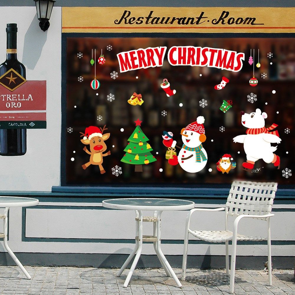 Year Holiday Scene Xmas Decoration Home Decals Christmas Window Stickers Santa Claus Wall Sticker