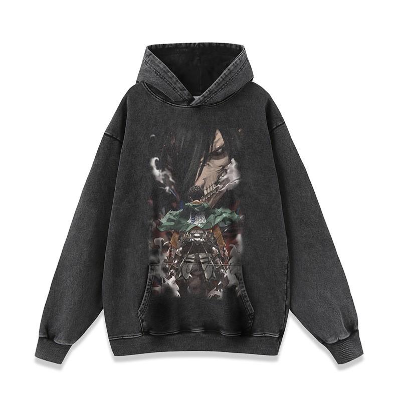Vintage Washed Oversized Cotton Hoodie With Cartoon Character Print Unisex Streetwear Long Sleeve Sweatshirt