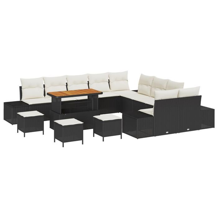 VidaXL Ensemble de canapé de jardin 14 pcs Noir Poly rotin, Set de jardin, mobilier en rotin modulable, pieds réglables, 3362850