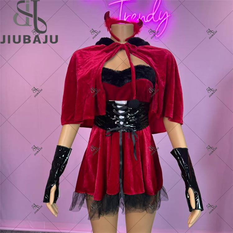 Sexy Demon Cosplay Costumes Women Devil Girls Uniform Naughty Halloween Cosplay Outfits Christmas Dress Shawl Set Witches M красный