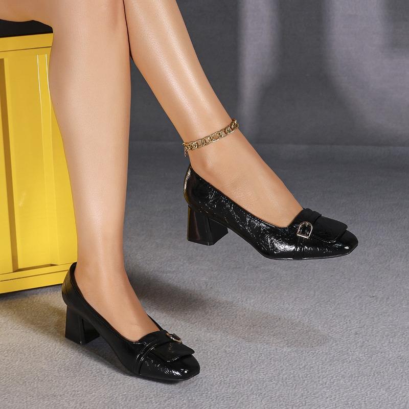 Fashion High Heels Women Party Shoes Elegant Ladies Brand Shoes Black White Brown Square Heel 5cm Plus Size 43