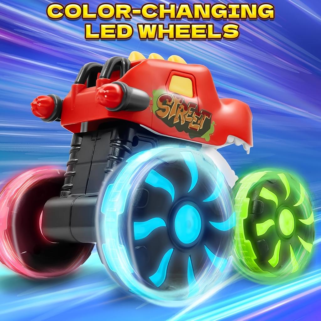 Monster Truck Toy with T-Rex, Triceratops & Swift Sword Dinosaurs and Flashing LED Wheel Lights - Friction Powered Battery Operated for Kids Dinosaur