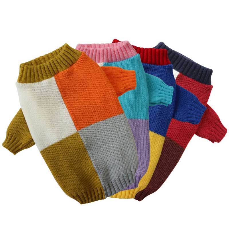 Knitted Dog Sweater Color Block Pet Pullover Warm Winter Clothing for Small Dogs Cats Cozy Soft Yarn Apparel Cold Weather Wear