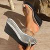 Fashion Comemore Summer New PVC Transparent Slippers Thick Bottom Round Head Sexy Sandals Slipper High Heels Slides Large Size 35~43