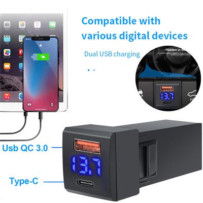 12V-24V PD+QC3.0 USB Type C Mini Car Charger Adapter Voltage LED Display Modified Car Charger ABS Phone Charger for Toyota