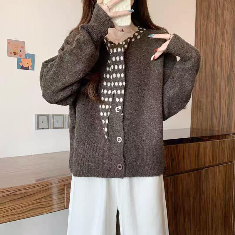 2026 Autumn/Winter Women's Versatile Round Neck Bow Knit Cardigan - Fashionable Long Sleeve Design