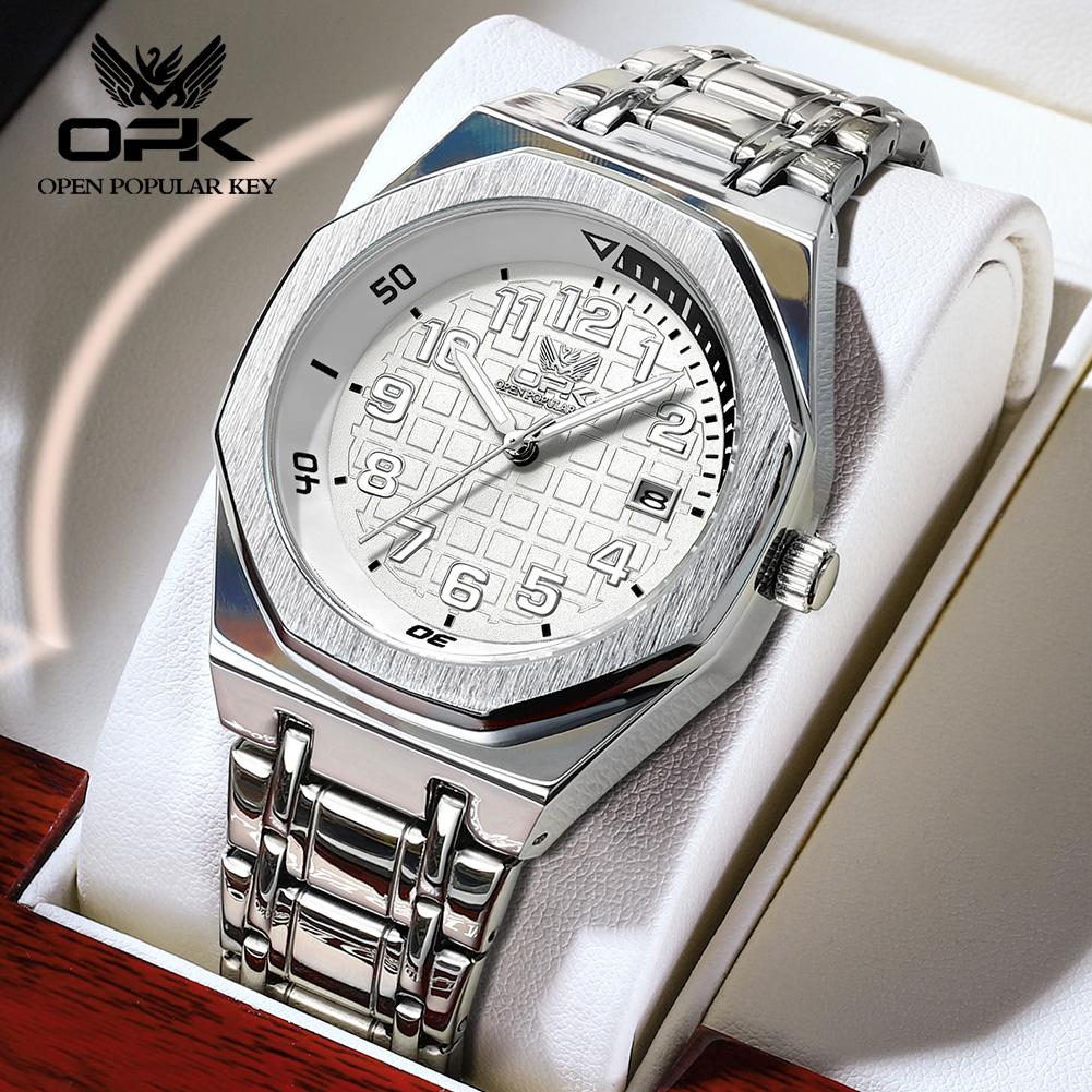 OPK 8158 Original Classic Men's Wristwatches Calendar Waterproof Stainless Steel Luminous New Quartz Watch for Man