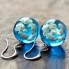 Glow-in-the-Dark Planet Dangle Earrings, Blue Sky And White Clouds, Transparent Spherical Resin Ear Studs  Jewelry