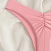 Women's Solid Pink High Cut Thong Bikini Bottom - Ruched Front Swim Bottom