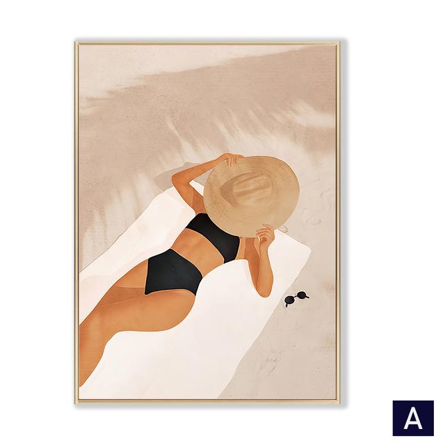 

Мода в стиле бохо, летняя женская настенная живопись, пляжная черная кошка, холст, живопись, постеры на скандинавскую тему и принты, картинки для декора гостиной 21cm×30cm NoFrame