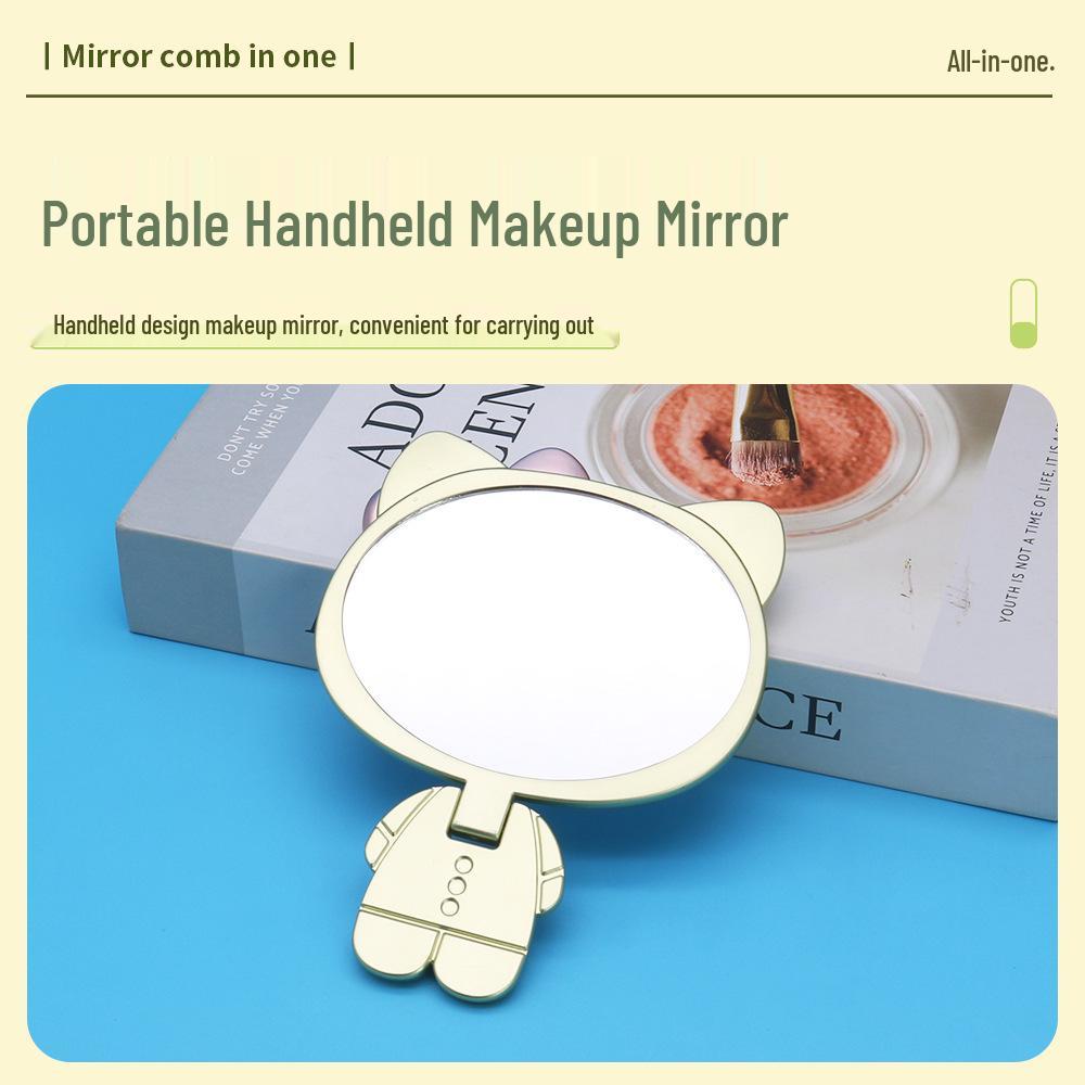 Portable Handheld Kitty Cat Vanity Makeup Mirror with Paint Folding Handle