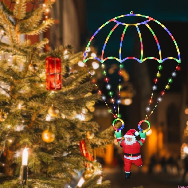 Christmas Santa Parachute Hanging Light Waterproof Roof Decoration Lights Holiday Party Lighting String Decorative Lamp