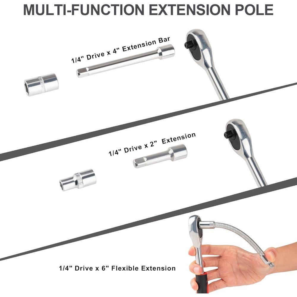 46PCS Small Drive Socket Ratchet Wrench Screwdriver Set, 1/4 Inch Metric Socket and Ratchet Wrench Set with Extension Bar, Upgra