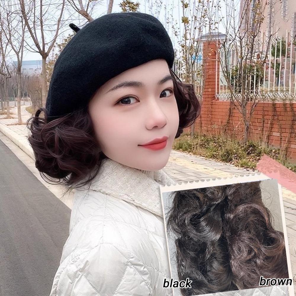 

Fashionable Octagonal Cap Wig Layered Integrated Hat Wig Women s Integrated Wig Hat Casual Wear brown hair чорний
