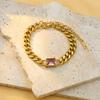 18K Gold Cuban Chain Square Zircon Bracelet, High-End Niche Color Zircon Titanium Steel Bracelet Jewelry.
