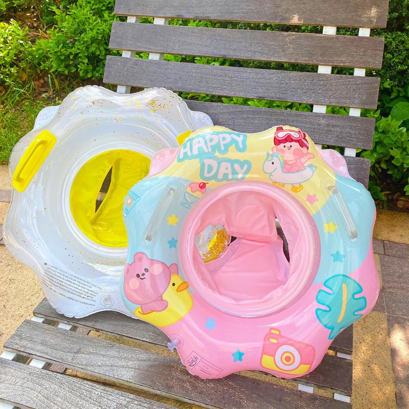 Kids Swim Ring Cartoon Pvc Inflatable Float Sponge Bottom Flower Pool Ring For Children