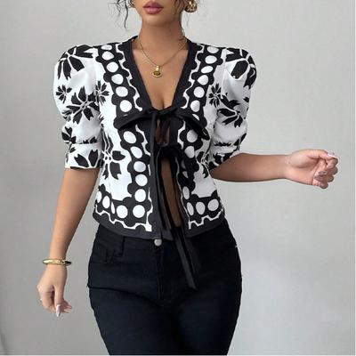Half-sleeved Shirt Summer New French Pattern Lantern Sleeve Cardigan Design Women's Clothing