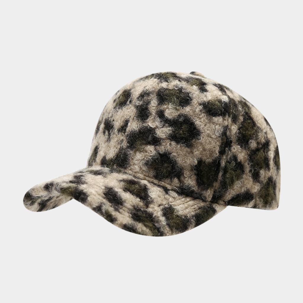 Modern Leopard Print Baseball Cap With Warm Polyester For Fall Winter Outdoor Casual Wear