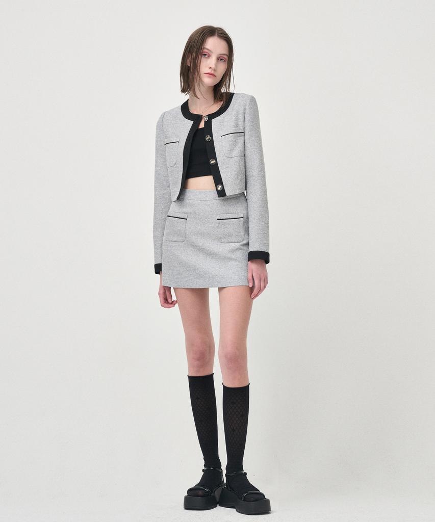 ETMON Piping Pocket Tweed Mini Skirt, Black
