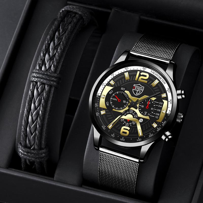 Fashion Men'S Calendar Watch Milan Mesh Strap Business Quartz Watch
