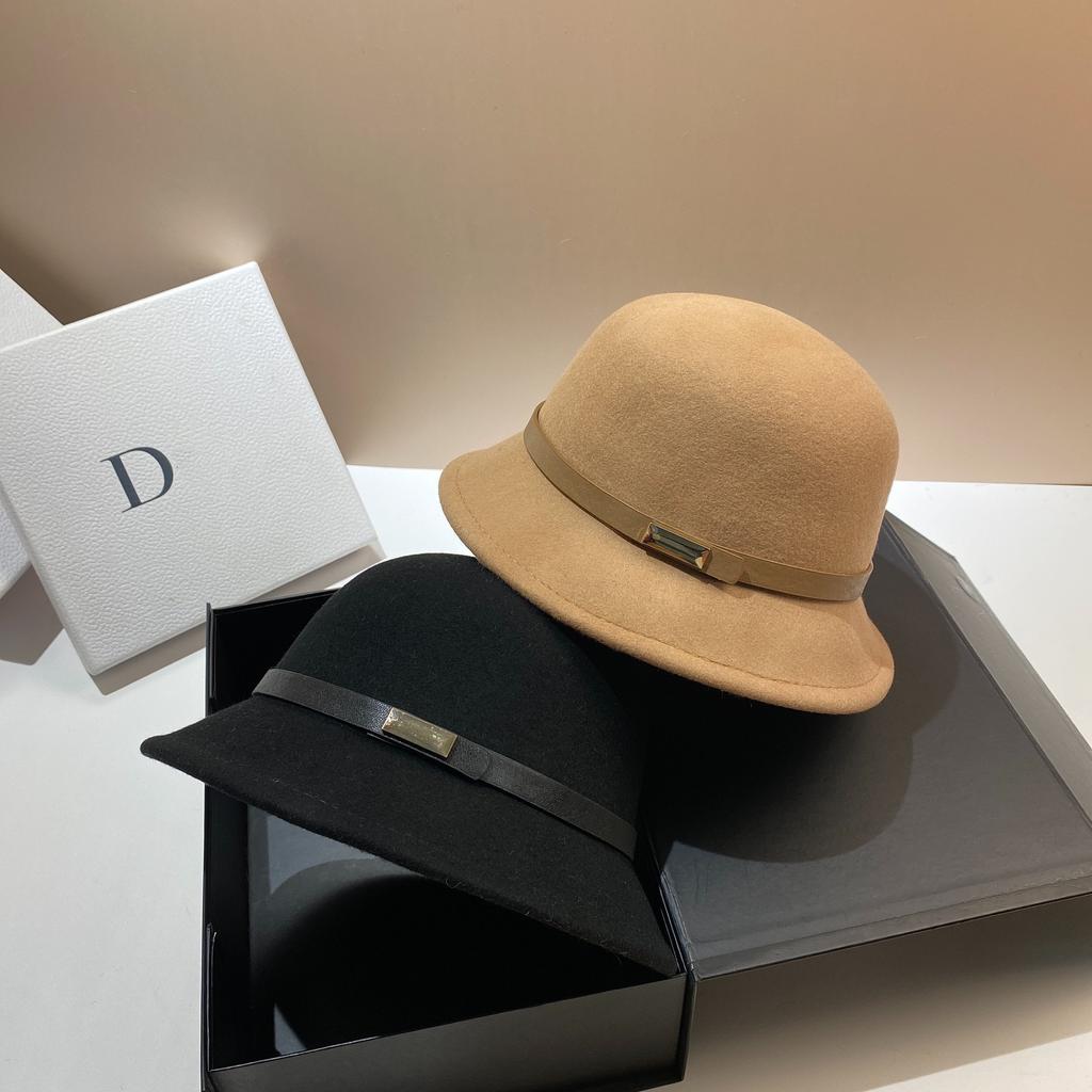 Japanese Style Simple Wool Bucket Hat Autumn Winter Women's Warm Woolen Fisherman Hats Noble Leisure Lady Belt Felt Cap