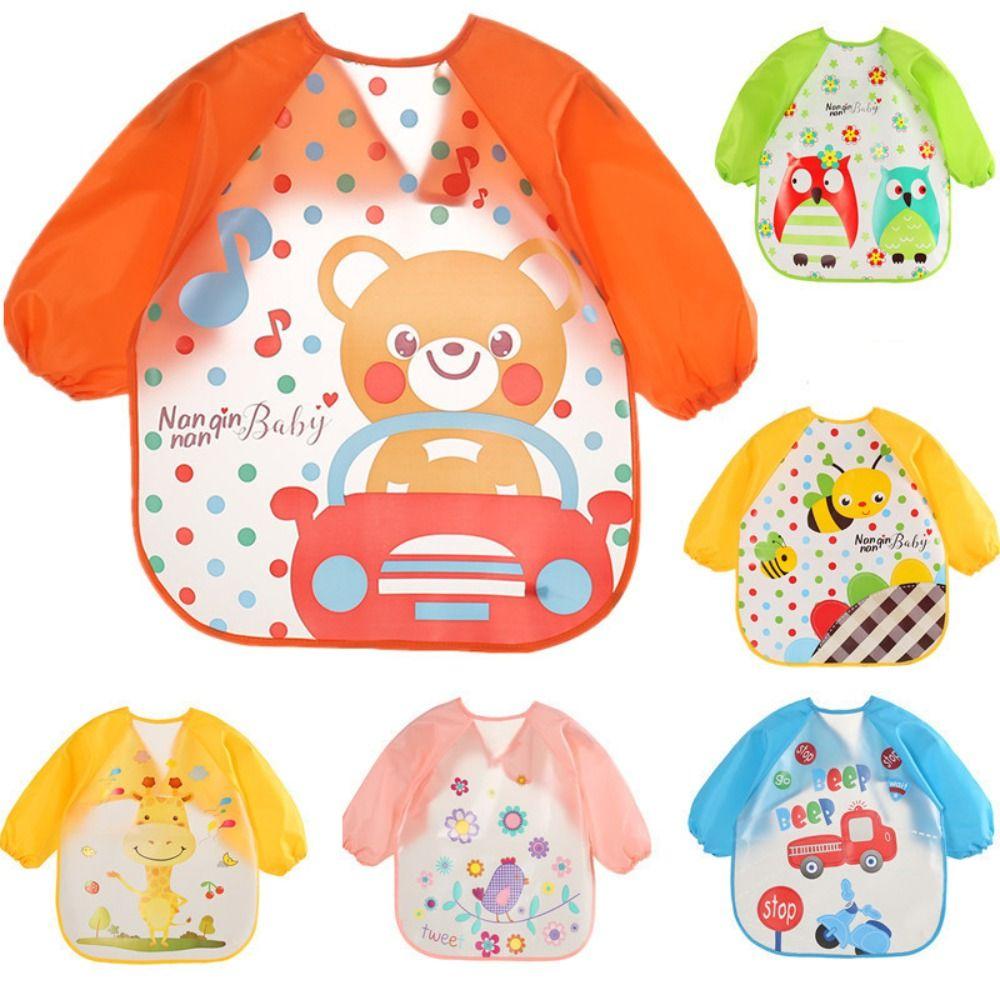 Waterproof Long Sleeve Strap Coat Cartoon Pattern Dirt Proof Feeding Burp Cloths  Baby Eating