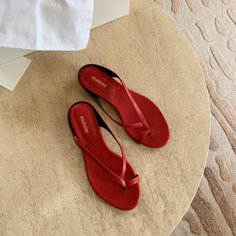 Sheepskin version temperament set toe slippers women's summer wear minimalist thin strap round head thick heel cool slippers