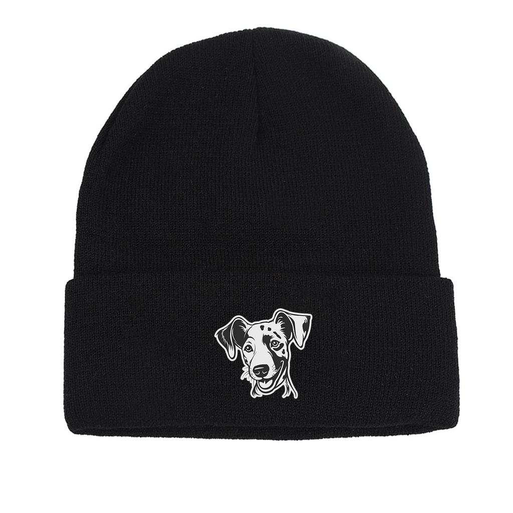 Dog Picture Print Knit Cap Beanie, Animal Woman Cap Windproof Fit Hip Hop Bobble Hat Knitted Hat Beanie