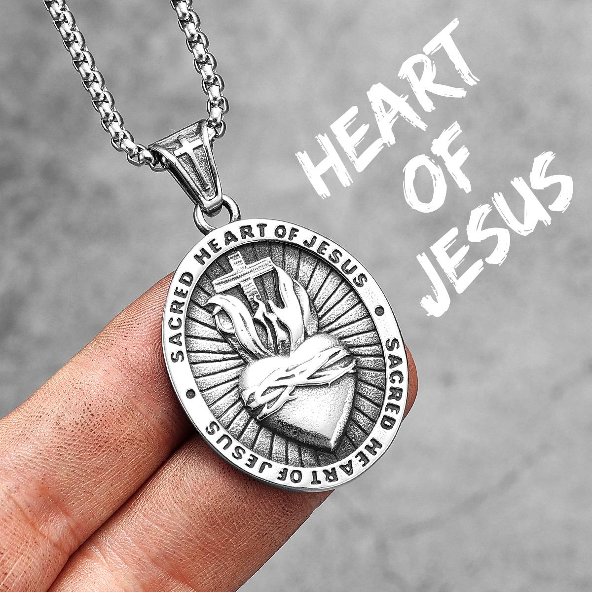 

Sacred Heart of Jesus Stainless Steel Men Women Necklaces Pendants Chain Punk Trendy Amulet Jewelry Creativity Gift Wholesale 60cm