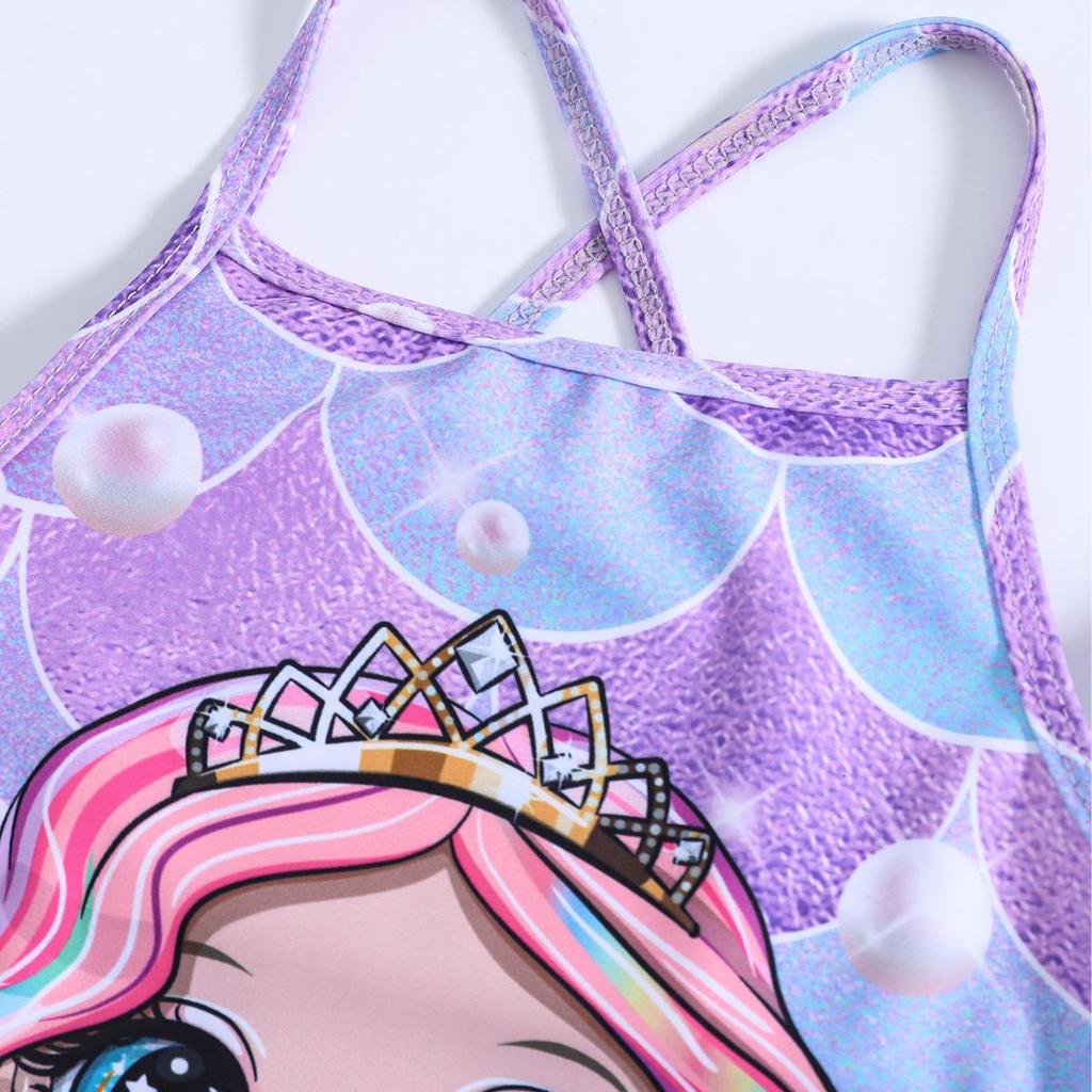 Exclusive Mermaid Print Halter Swimsuit for Baby Girls