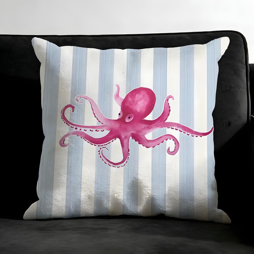 Ocean Life Theme Striped Cushion Cover Pillowcase Ultra Soft Skin Friendly Fabric Cloud Like Comfort & Concealed Zipper
