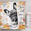 Funny Fall Autumn Dog Shower Curtain For Bathroom Decor 72Wx72H Cute Fun Puppy Bulldog Grey Quotes Pumpkin Leaves Orange Kids