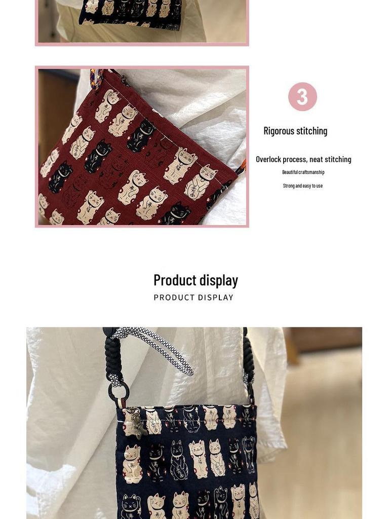 Adorable Lucky Cat Handbag: Lunch & Snack Bento Box, Mobile Phone Carrier, Crossbody & Hand-Carried Cloth Bag