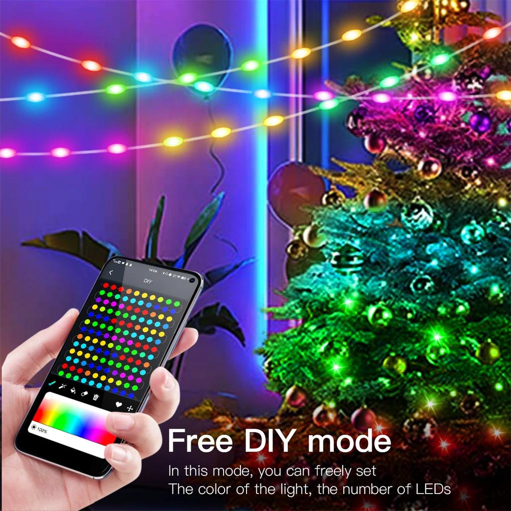 Christmas RGB LED String Bluetooth USB Powered Music Dream Color Light Birthday Party Garland Decor Fairy Lights for Home