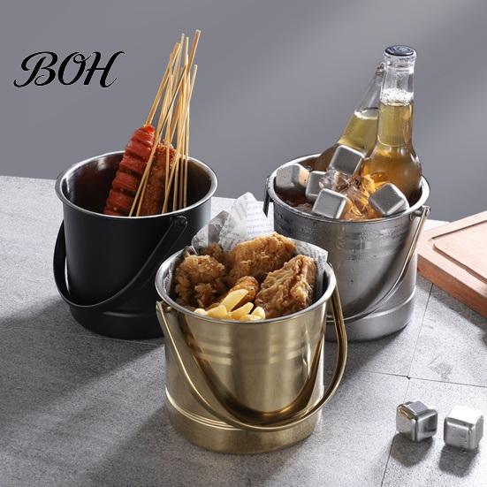 Portable Bar Ice Bucket Stainless Steel with Removable Strainer, Wine Champagne KTV Cooler for Beer Red Wine, Snacks Home Gatherings