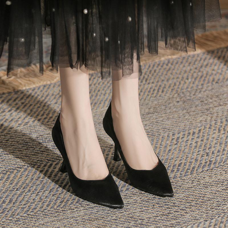 

Темпераментные туфли-лодочки на тонком каблуке, универсальные женские туфли на высоком каблуке, новая простая черная обувь, классика, не утомляющая ноги, женские 39