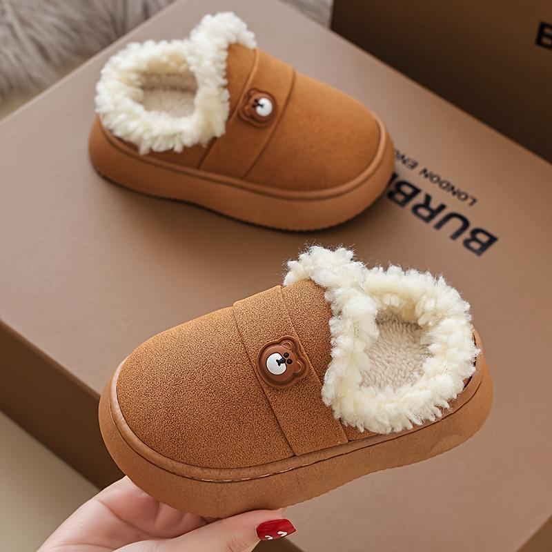 Kids Slip On House Shoes Winter Indoor Outdoor Slippers Cushioned PVC Sole Soft Fluffy Interior Easy Closure Boys Girls Toddler Kids Autumn Winter