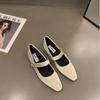 NewElegant Pearl Buckle Velour Mary Jane Shoes Woman Concise Velvet Ballet Flats Ladies Evening Party Low Heel Pumps In Wine-Red