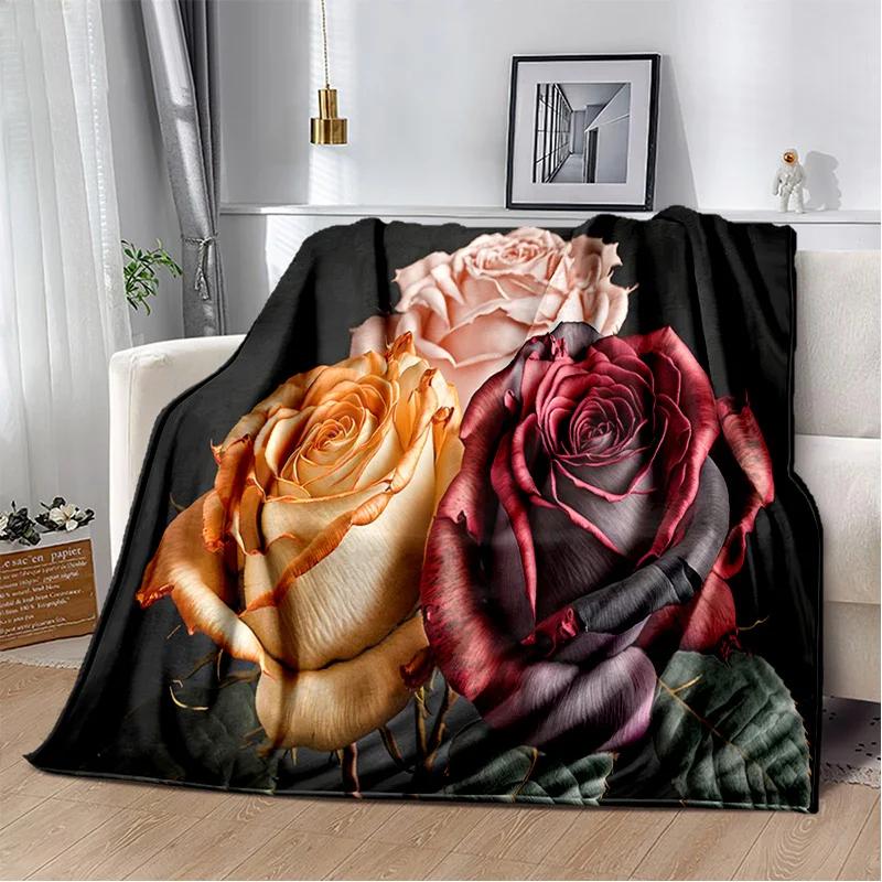 Nordic Love Rose Flowers Daisy Blanket,Soft Throw Blanket for Home Bedroom Bed Sofa Picnic Travel Office Rest Cover Blanket Kids