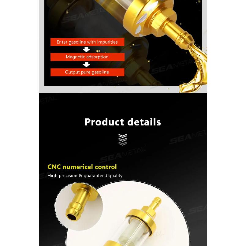 SEAMETAL Universal 8mm Gas Fuel Filter CNC Aluminum Alloy Glass Gas Fuel Gas Oil Filters for Motorcycle Dirt Pit Bike ATV Quad