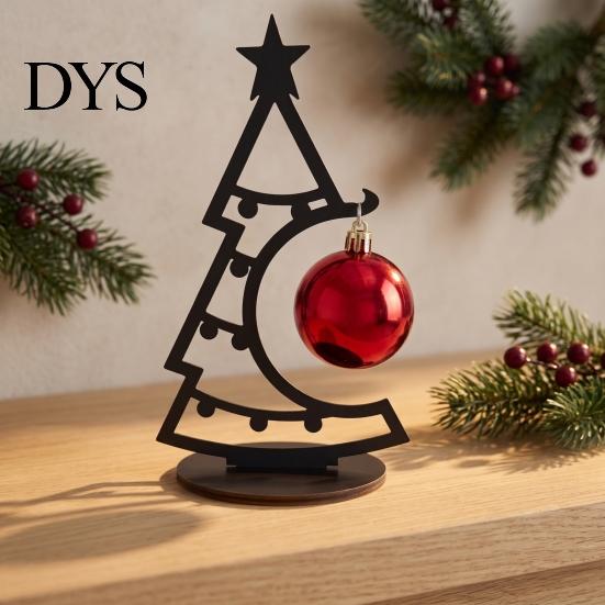 Modern Christmas Tree Decor Table Decoration, Metal Line Art Holiday Sculpture with Gift for Colleagues Red Ball Ornament Xmas Party Desk, Shelf,