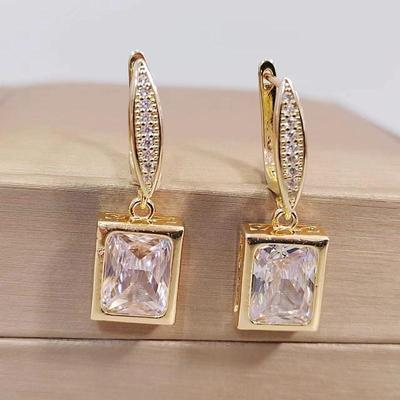 New Square Zircon Drop Earrings for Women Fashion Gold Color Earring Personality Statement Jewelry Party Accessories