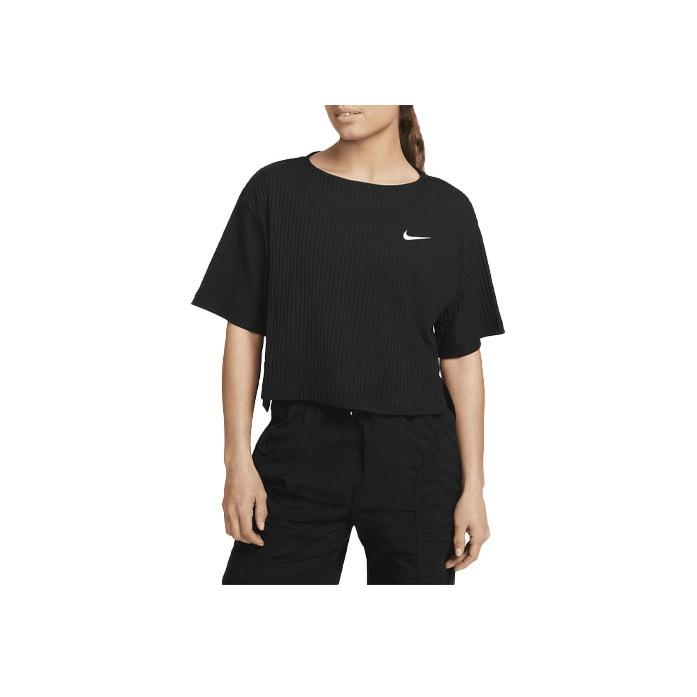 Nike Logo Print Cropped Round Neck Fitted Short Sleeve T-Shirt Women Tops Black DV7871-010