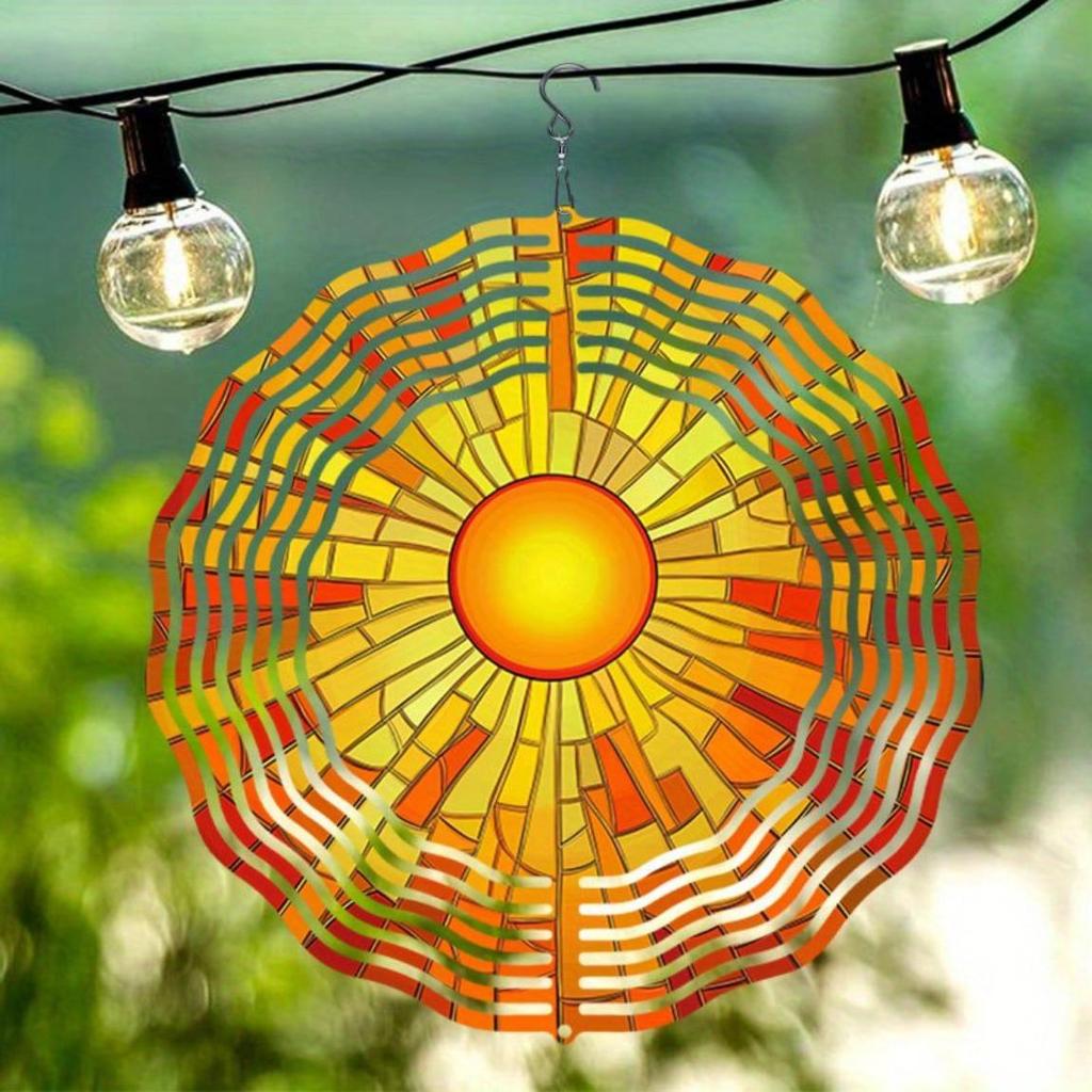 Stained Glass Sunburst Metal Mandala Wind Chime Outdoor Garden Decor for Patio Balcony Unique Gift Idea No Batteries Needed
