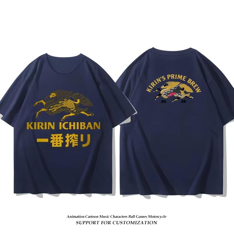 Sommer Unisex und lässige amerikanische Retro lockere Baumwoll-Kurzarmbekleidung 2025 Japanisches Asahi Bier T-Shirt offwhite