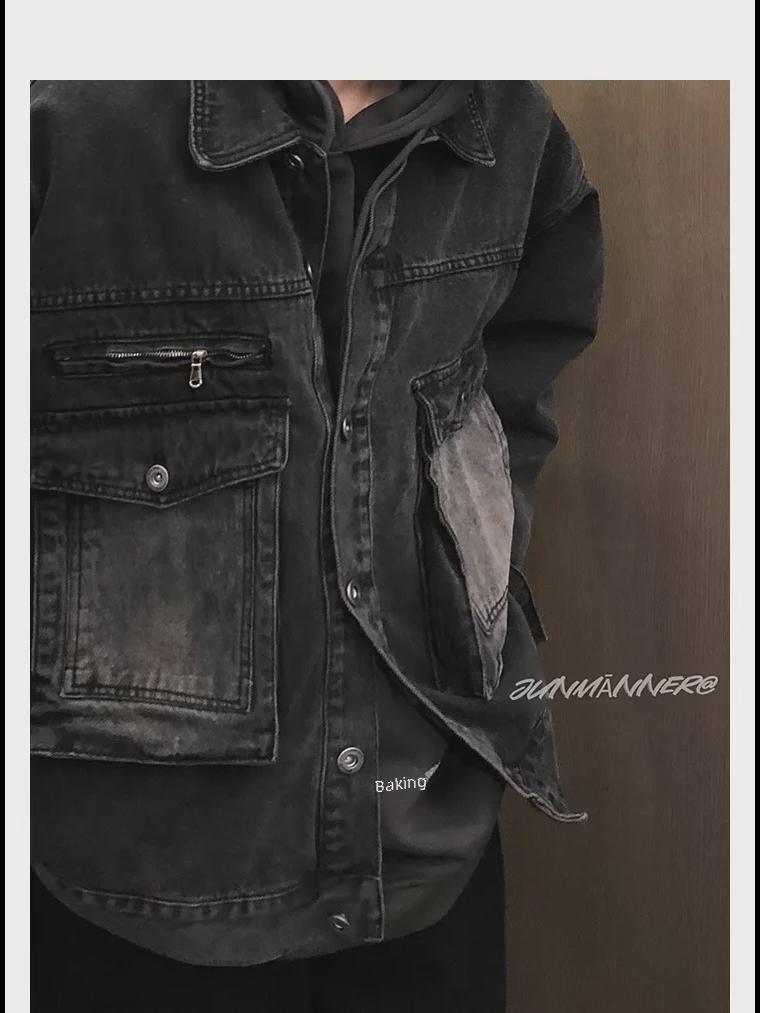 Boys' Retro Denim Jacket with Lapel, Zipper, and Faux Pockets - Loose Fit for Autumn/Winter 2023