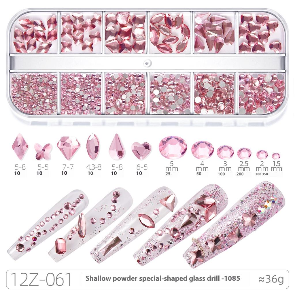 Broca para Nail Art 12 Compartimentos Strass Fundo Plano Broca Formato Especial Unha Vidro AB Aurora Transparente Broca Unha Conjunto de Joias para Nail Art