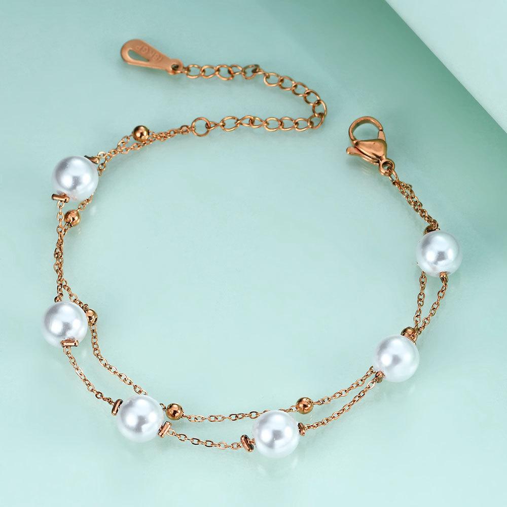 Bracelet à double couche en acier inoxydable avec perles créatives européennes et américaines pour femmes